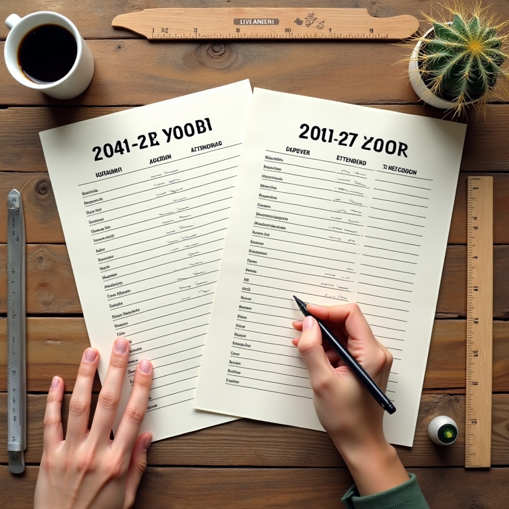 Confronto visivo tra bilanci di due anni consecutivi su un tavolo di lavoro
